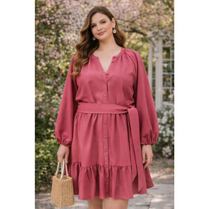 Eloquii Hot Pink Faux Leather Shirred Mini Dress Size 20 Chic Romantic Polished